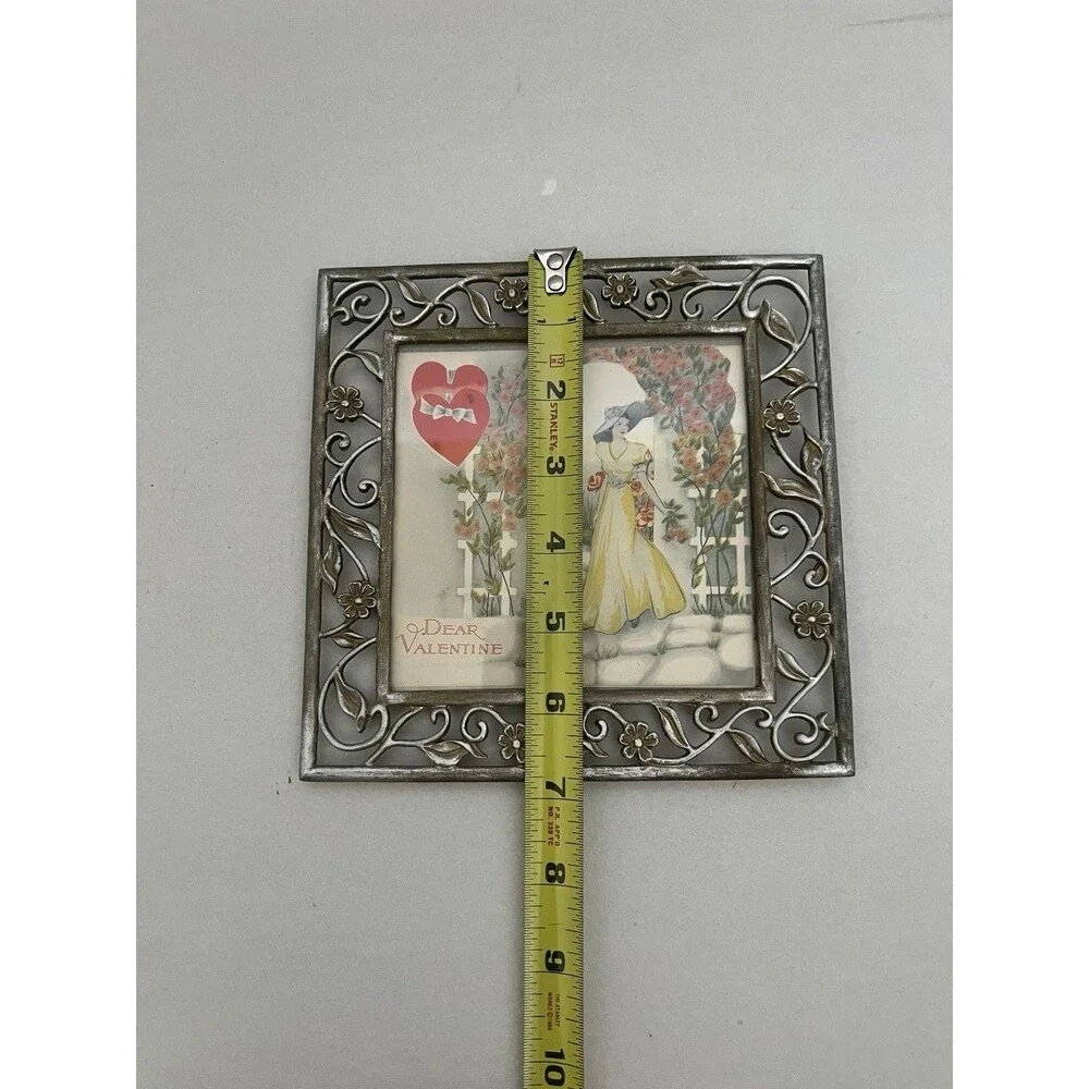 Romantic Cottagecore Ornate Metal Picture Frame 5x5 VTG Valentine Silver Color